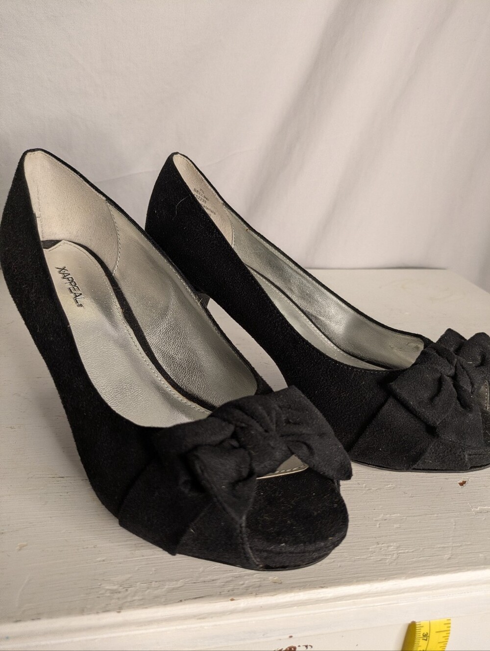 CAPPEAL Open Toe Peep Toe Pumps Bow Accent Black Size 7.5